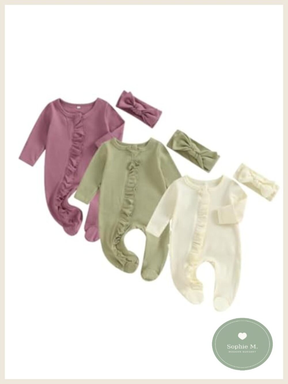 3 Pack Baby Girl Pajama Footies Ruffle Sleeper with Headbands
